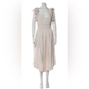 ULLA JOHNSON Rissa Midi Length Scoop Neck Linen Dress US 10 White Cream
